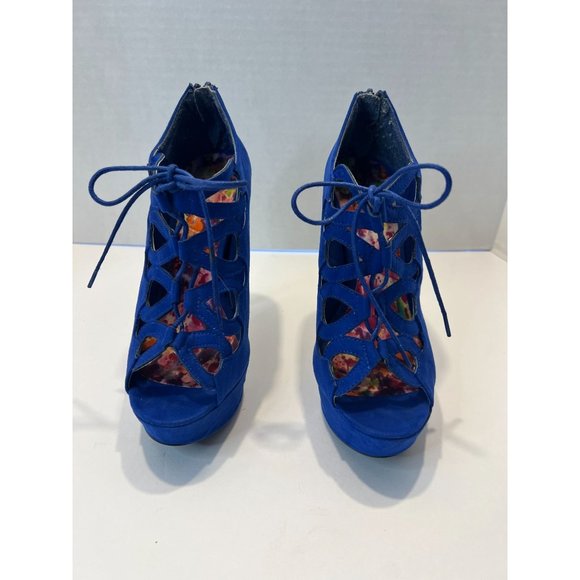 Qupid Platform Dazzling Cobalt Blue Suede Shoes - Picture 1 of 13